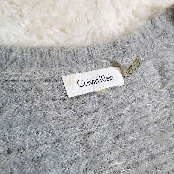 Calvin Klein Grey Eyelash Fuzzy Cozy Soft Open Front Cardigain - Picture 7 of 8